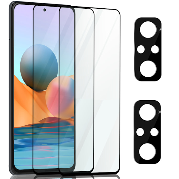 2-Pack Xiaomi Redmi Note 10 Pro Skærmbeskyttelse & 2-Pack linsebeskyttelse - Hærdet Glas 9H - Super kvalitet 3D