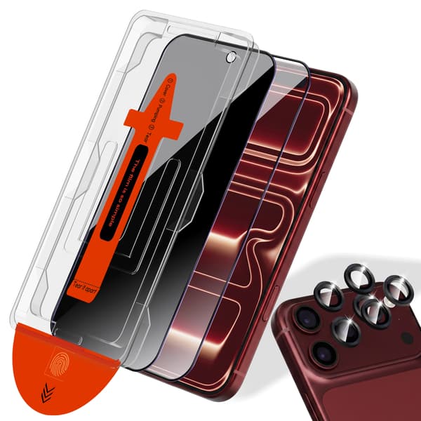 2-Pack iPhone 18 Pro Skärmskydd (1 Privacy + 1 Klar) & 2-Pack linsskydd - Härdat Glas | [Automatisk Installation] - Bubbelfritt
