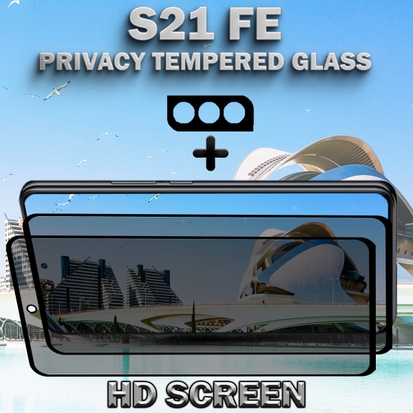 2-Pack Privacy SAMSUNG S21 FE Skärmskydd & 1-Pack linsskydd - Härdat Glas 9H - Super kvalitet 3D