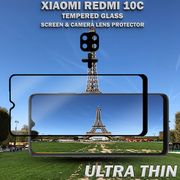 1-Pack XIAOMI REDMI 10C Skærmbeskyttelse & 1-Pack linsebeskyttelse - Hærdet Glas 9H - Super kvalitet 3D