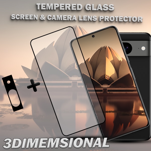 1-Pack GOOGLE PIXEL 8 Skärmskydd & 1-Pack linsskydd - Härdat Glas 9H - Super kvalitet 3D