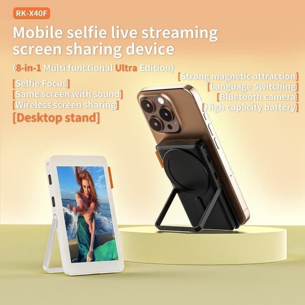 Magnetisk selvmonitor til livestreaming, kompatibel med iPhone og Android