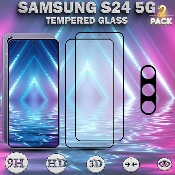 2-Pack SAMSUNG S24 Skærmbeskyttelse & 1-Pack linsebeskyttelse - Hærdet Glas 9H - Super kvalitet 3D