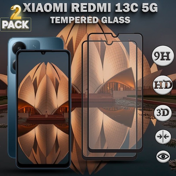 2-Pack XIAOMI REDMI 13C Näytönsuoja - Karkaistu Lasi 9H - Super laatu 3D
