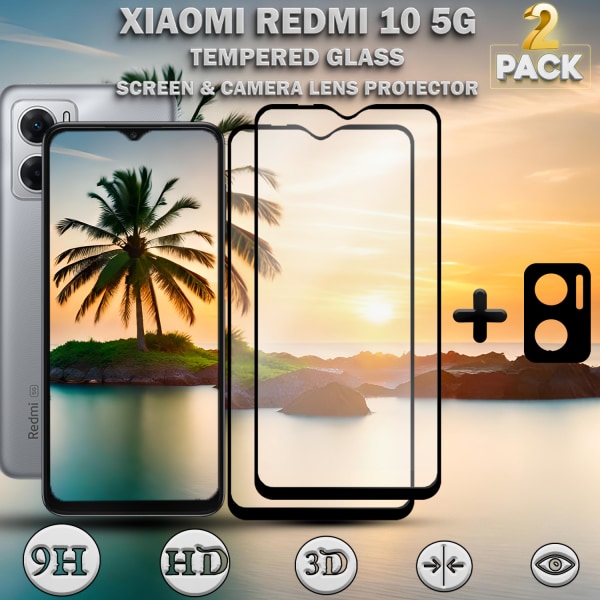 2-Pack Xiaomi Redmi 10 5G & 1-Pack linsskydd - Härdat Glas 9H - Super kvalitet 3D