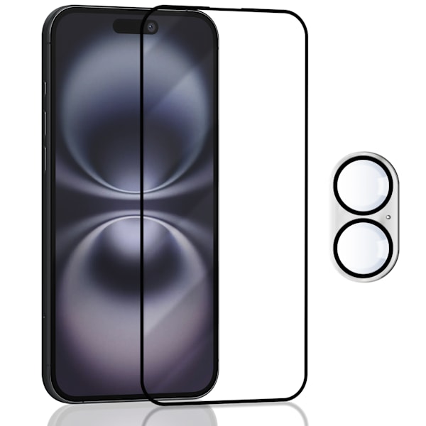 1-Pack IPHONE 16 Skærmbeskyttelse & 1-Pack linsebeskyttelse - Hærdet Glas 9H - Super kvalitet 3D