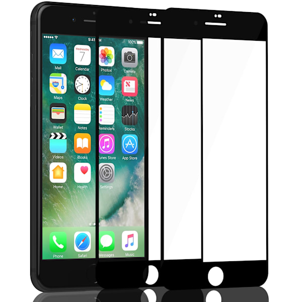 2-Pack Iphone 7 Black Skärmskydd - Härdat Glas 9H - Super kvalitet 3D