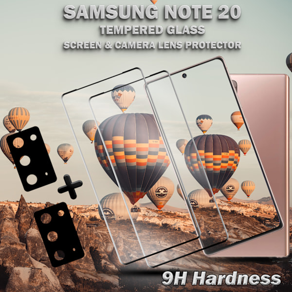 2-Pack SAMSUNG NOTE 20 Skærmbeskyttelse & 2-Pack linsebeskyttelse - Hærdet Glas 9H - Super kvalitet 3D