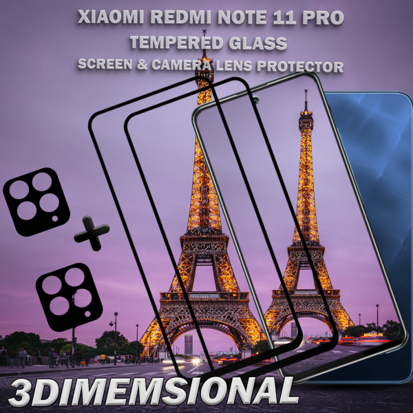 2-Pack Xiaomi Redmi Note 11 Pro Skärmskydd & 2-Pack linsskydd - Härdat Glas 9H - Super kvalitet 3D