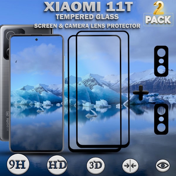 2-Pack XIAOMI 11T Skærmbeskyttelse & 2-Pack linsebeskyttelse - Hærdet Glas 9H - Super kvalitet 3D