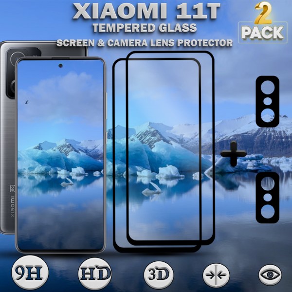 2-Pack Xiaomi 11T Skärmskydd & 2-Pack linsskydd - Härdat Glas 9H - Super kvalitet 3D