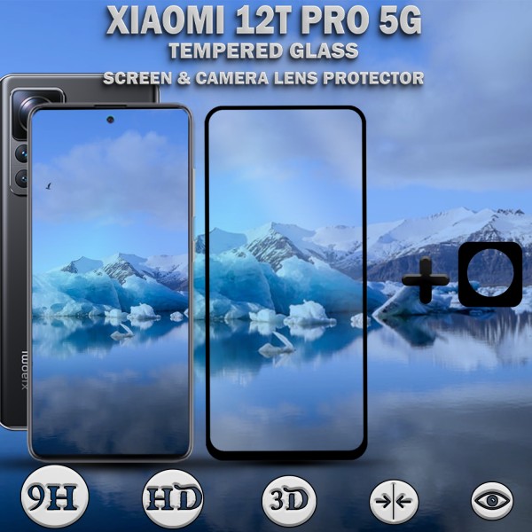 1-Pack Xiaomi 12T Pro (5G) Skärmskydd & 1-Pack linsskydd - Härdat Glas 9H - Super kvalitet 3D