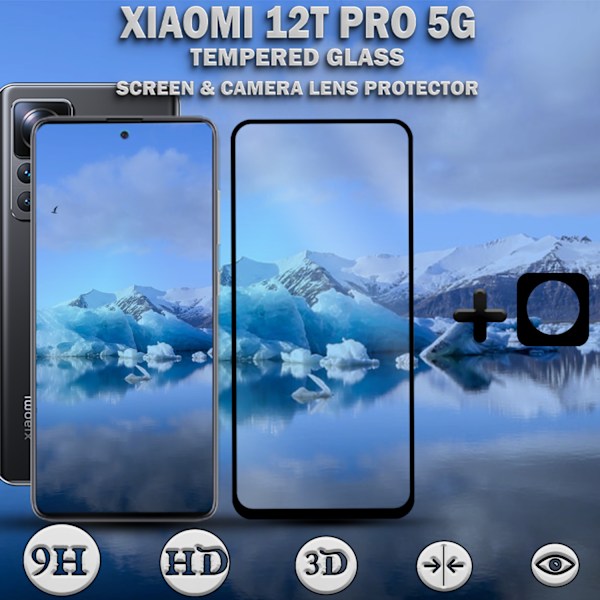 1-Pack XIAOMI 12T PRO Skærmbeskyttelse & 1-Pack linsebeskyttelse - Hærdet Glas 9H - Super kvalitet 3D