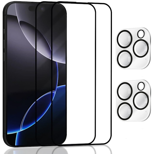 2-Pack IPHONE 16 PRO MAX Skærmbeskyttelse & 2-Pack linsebeskyttelse - Hærdet Glas 9H - Super kvalitet 3D