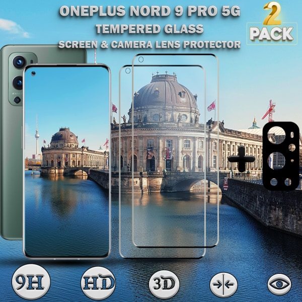 2-Pack OnePlus 9 Pro 5G & 1-Pack linsskydd - Härdat Glas 9H - Super kvalitet 3D