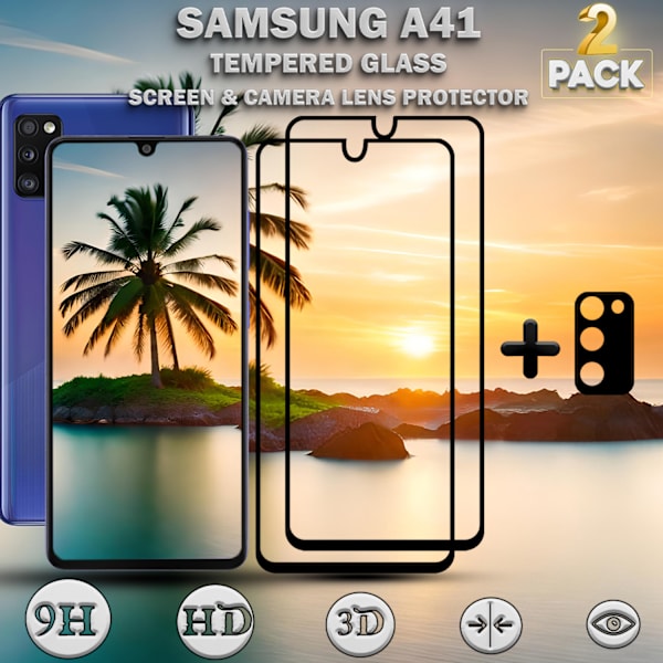 2-Pack SAMSUNG A41 Skærmbeskyttelse & 1-Pack linsebeskyttelse - Hærdet Glas 9H - Super kvalitet 3D