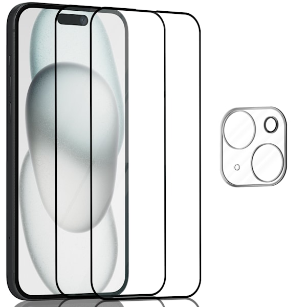 2-Pack Iphone 15 Plus Skärmskydd & 1-Pack linsskydd - Härdat Glas 9H - Super kvalitet 3D