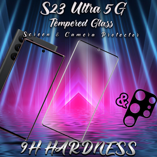 1-Pack Samsung S23 Ultra (5G) Skärmskydd & 1-Pack linsskydd - Härdat Glas 9H - Super kvalitet 3D