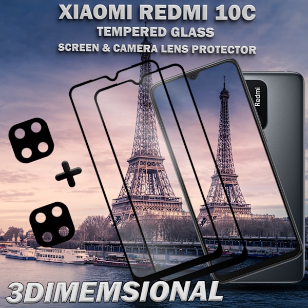 2-Pack Xiaomi Redmi 10C & 2-Pack linsskydd - Härdat Glas 9H - Super kvalitet 3D