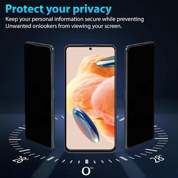 2-Pack Xiaomi Redmi Note 12 Privacy Skærmbeskyttelse - Hærdet Glas 9H - Super kvalitet 3D
