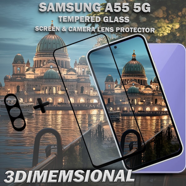 1-Pack SAMSUNG A55 5G Skärmskydd & 1-Pack linsskydd - Härdat Glas 9H - Super kvalitet 3D