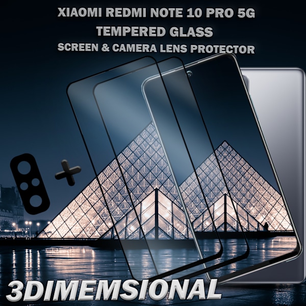 2-Pack XIAOMI REDMI NOTE 10 PRO Skærmbeskyttelse & 1-Pack linsebeskyttelse - Hærdet Glas 9H - Super kvalitet 3D
