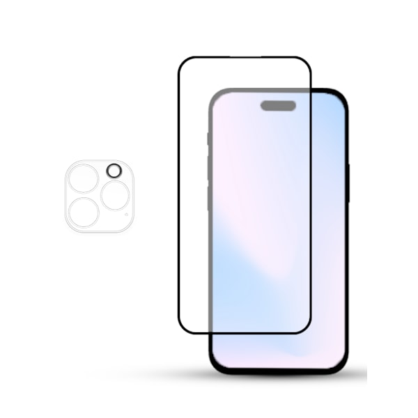 1-Pack IPHONE 15 PRO SCREEN & 1 LENS Skärmskydd - Härdat Glas 9H - Super kvalitet 3D