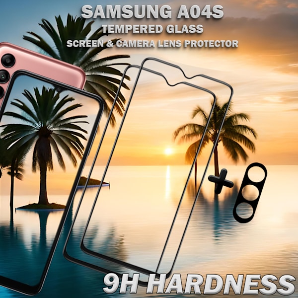 2-Pack SAMSUNG A04S Näytönsuoja & 1-Pack linssinsuoja - Karkaistu Lasi 9H - Super laatu 3D
