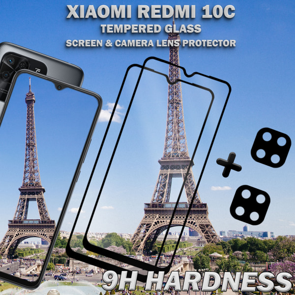 2-Pack Xiaomi Redmi 10C & 2-Pack linsskydd - Härdat Glas 9H - Super kvalitet 3D
