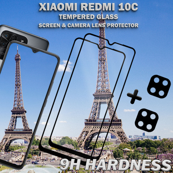 2-Pack Xiaomi Redmi 10C & 2-Pack linsskydd - Härdat Glas 9H - Super kvalitet 3D