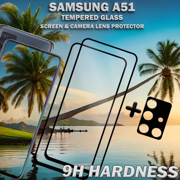 2-Pack SAMSUNG A51 Skærmbeskyttelse & 1-Pack linsebeskyttelse - Hærdet Glas 9H - Super kvalitet 3D