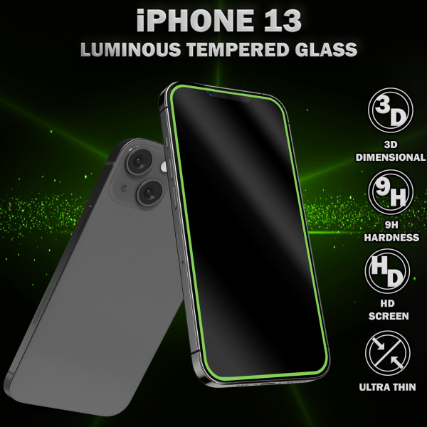 1-Pack Självlysande Skärmskydd For iPhone 13 - Härdat Glas 9H - Super Kvalitet 3D