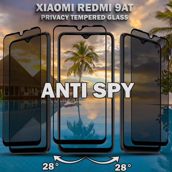 2-Pack Privacy Skärmskydd For Xiaomi Redmi 9AT - Härdat Glas 9H - Super Kvalitet 3D