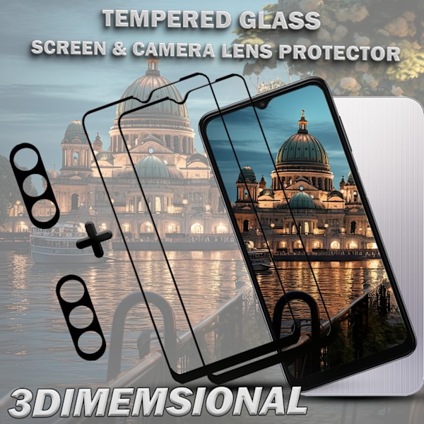 2-Pack SAMSUNG A15 Skärmskydd & 2-Pack linsskydd - Härdat Glas 9H - Super kvalitet 3D