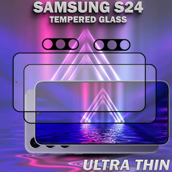 2-Pack SAMSUNG S24 Skærmbeskyttelse & 2-Pack linsebeskyttelse - Hærdet Glas 9H - Super kvalitet 3D