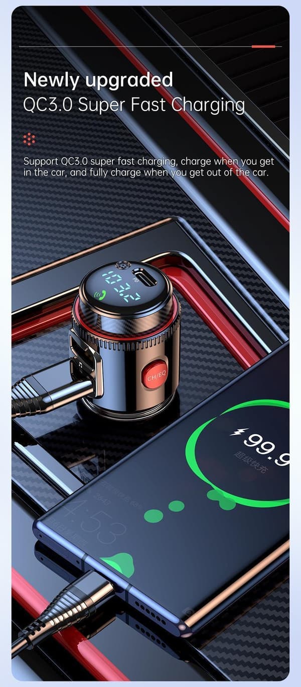 Bluetooth FM-autoadapteri 30W PD ja QC3.0 kaksois-USB-latauksella