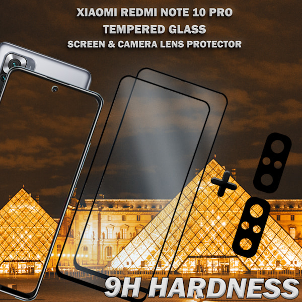 2-Pack XIAOMI REDMI NOTE 10 PRO Näytönsuoja & 2-Pack linssinsuoja - Karkaistu Lasi 9H - Super laatu 3D