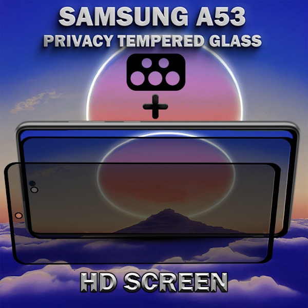 2-Pack Privacy Samsung A53 Skärmskydd & 1-Pack linsskydd - Härdat Glas 9H - Super kvalitet 3D