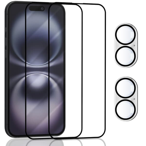 2-Pack IPHONE 16 PLUS Skærmbeskyttelse & 2-Pack linsebeskyttelse - Hærdet Glas 9H - Super kvalitet 3D