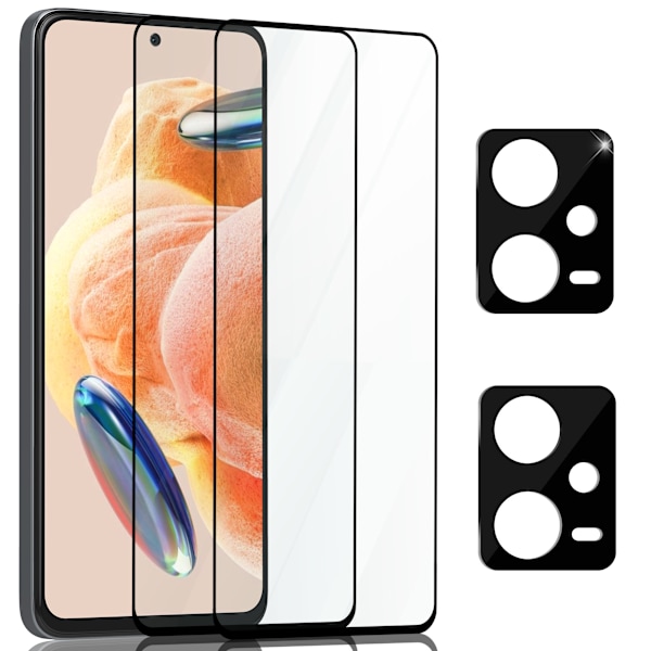 2-Pack Xiaomi Redmi Note 12 Näytönsuoja & 2-Pack linssinsuoja - Karkaistu Lasi 9H - Super laatu 3D