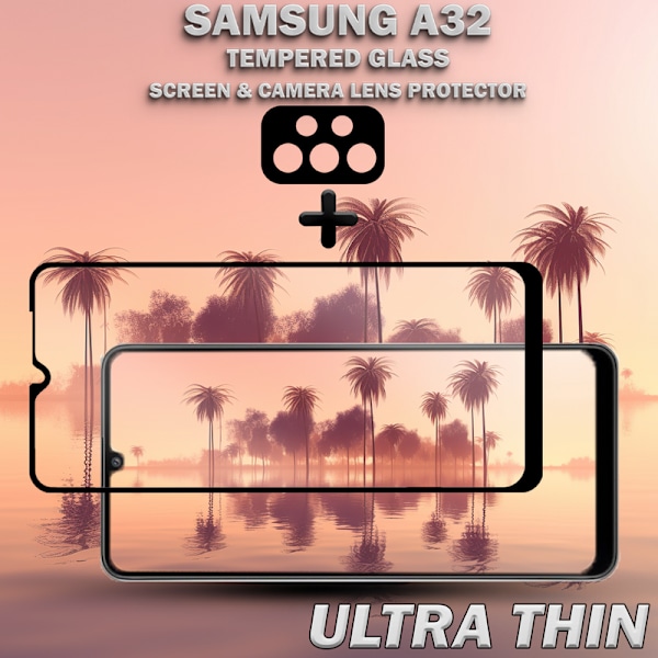 1-Pack Samsung A32 Skärmskydd & 1-Pack linsskydd - Härdat Glas 9H - Super kvalitet 3D