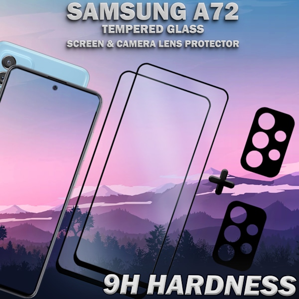 2-Pack Samsung A72 & 2-Pack linsskydd - Härdat Glas 9H - Super kvalitet 3D