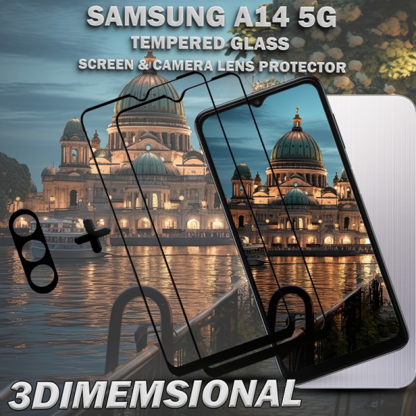 2-Pack Samsung A14 5G Skärmskydd & 1-Pack linsskydd - Härdat Glas 9H - Super kvalitet 3D