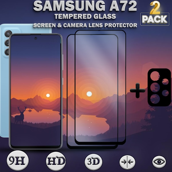 2-Pack SAMSUNG A72 Skærmbeskyttelse & 1-Pack linsebeskyttelse - Hærdet Glas 9H - Super kvalitet 3D