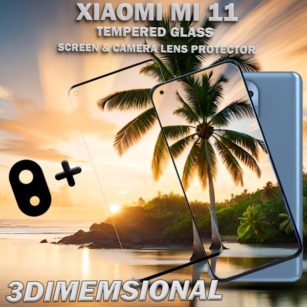 1-Pack XIAOMI MI 11 Skærmbeskyttelse & 1-Pack linsebeskyttelse - Hærdet Glas 9H - Super kvalitet 3D