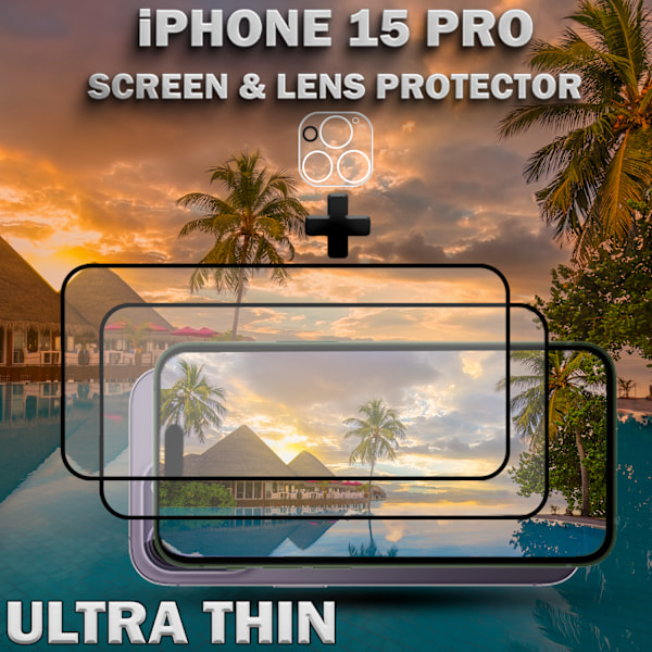 2-Pack iPhone 15 Pro - skärmskydd & 1-Pack linsskydd -härdat glas 9H