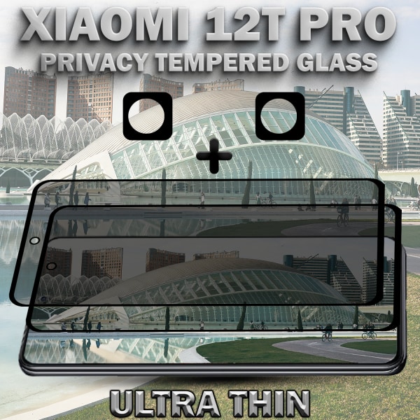 2-Pack Privacy XIAOMI 12T PRO Skärmskydd & 2-Pack linsskydd - Härdat Glas 9H - Super kvalitet 3D
