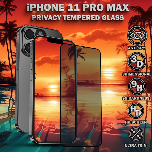 1-Pack Privacy Skärmskydd For iPhone 11 Pro Max - Härdat Glas 9H - Super Kvalitet 3D