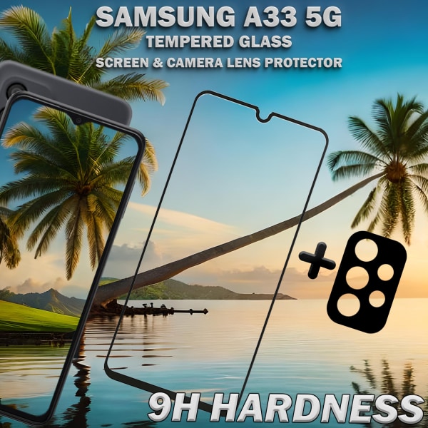 1-Pack Samsung A33 (5G) Skärmskydd & 1-Pack linsskydd - Härdat Glas 9H - Super kvalitet 3D