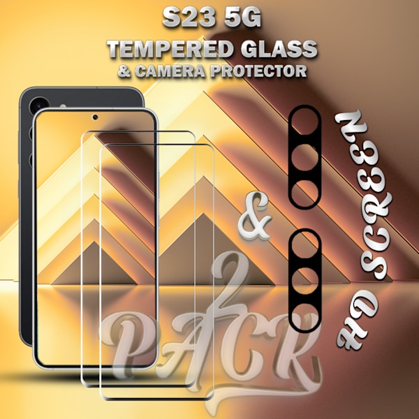 2-Pack Samsung S23 (5G) Skärmskydd & 2-Pack linsskydd - Härdat Glas 9H - Super kvalitet 3D